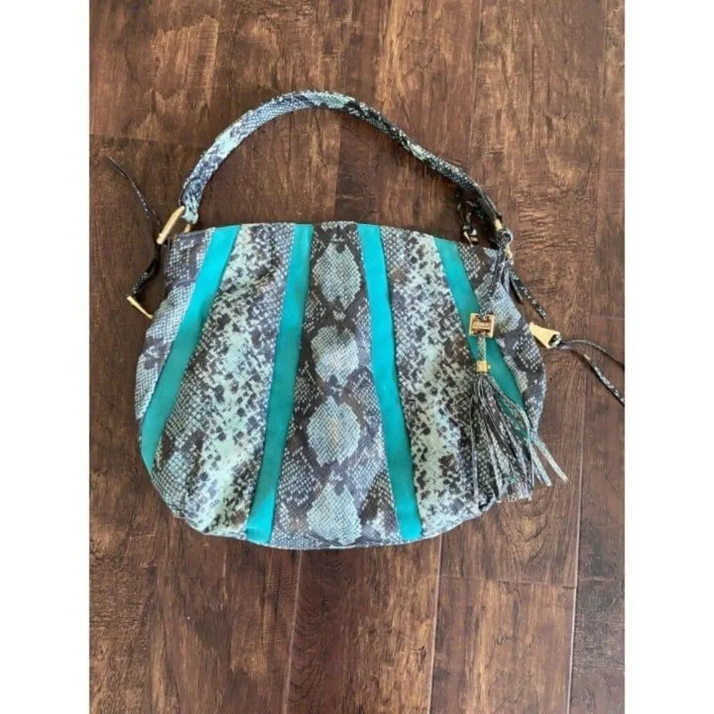AIMEE KESTENBERG SNAKESKIN VEGAN LEATHER w Turquoise Shoulder Bag-Like New Condi